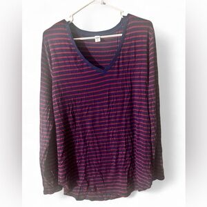 Old Navy Red and Blue Striped V-Neck Blouse